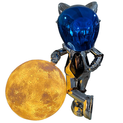 Cool Space Cat Leaning on Moon