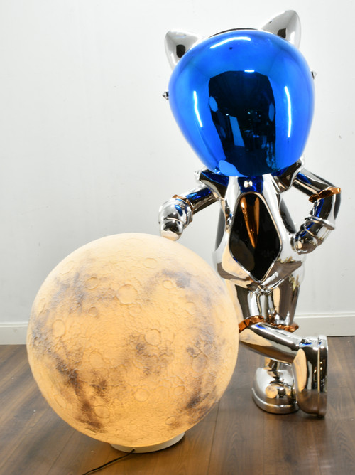 Cool Space Cat Leaning on Moon Room Scene