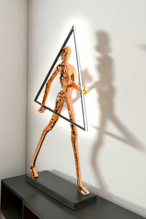 Abstract LED Sculpture Holding Triangle of Light French Gold 38H Room Scene