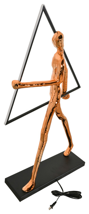 Abstract LED Sculpture Holding Triangle of Light French Gold 38H Close Up Image