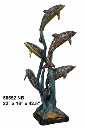 Five Dolphins on Marble Base in Special Patina