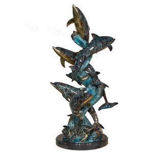 Eight Dolphins in Special Patina on Marble Base