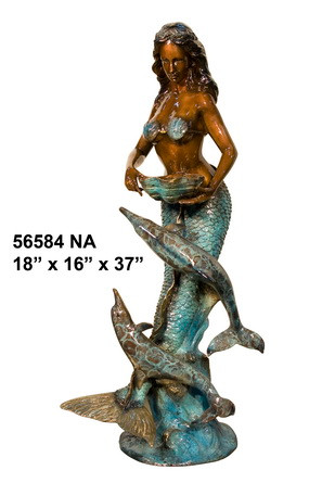 Mermaid with Dolphin Fountain in Special Patina