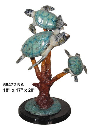 Three Turtles in Special Patina  on Marble Base
