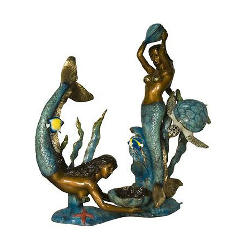 Two Mermaids Carrying Shell in Special Patina