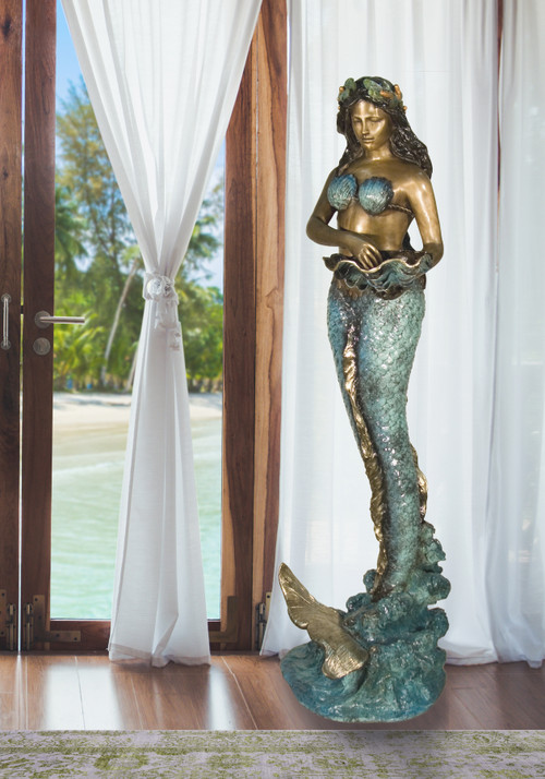Mermaid Holding Shell Sculpture Fountain Feature 71 Inches Tall