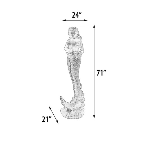 Mermaid Holding Shell Sculpture Fountain Feature 71 Inches Tall Close Up Image