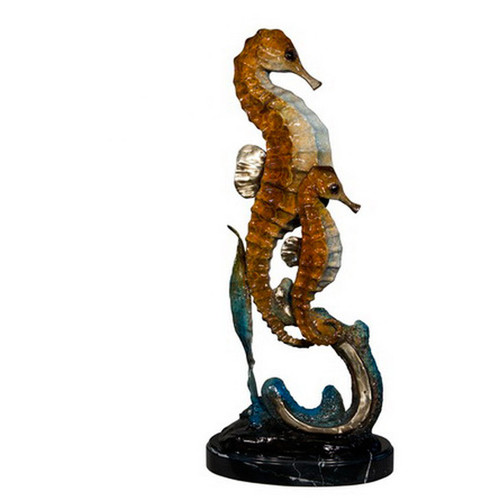 Two Seahorses on Marble  Base in Special Patina