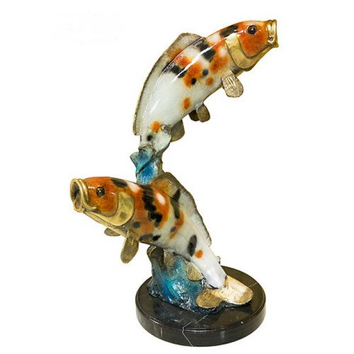 Two Koi On Marble Base in Special Patina