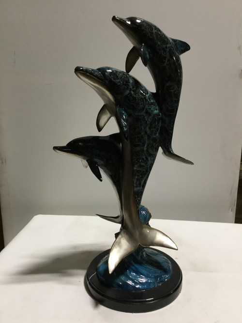 Family II Three Dolphins on Marble Base in Special Patina 23 Inches Tall