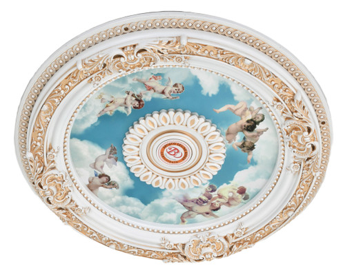 White Cherub Ceiling Medallion Close Up Image