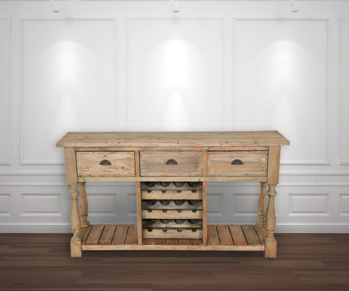 Farmhouse Console with Wine Rack in All Natural Finish Room Scene