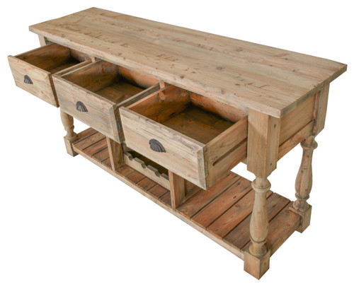 Farmhouse Console with Wine Rack in All Natural Finish Close Up Image