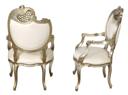 Platine Pair of French Rococo Mahogany Fire Side Chairs Room Scene