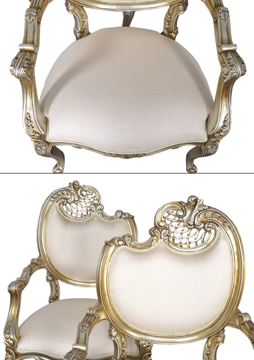 Platine Pair of French Rococo Mahogany Fire Side Chairs Close Up Image