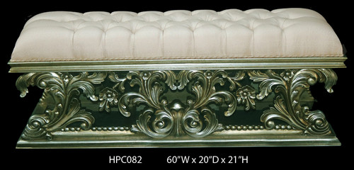 Grand Carved 3 Seater Tufted Bed Bench 60"W