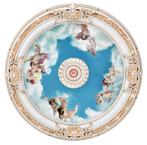 White Round Cherub Ceiling Medallion 35.5 in Room Scene