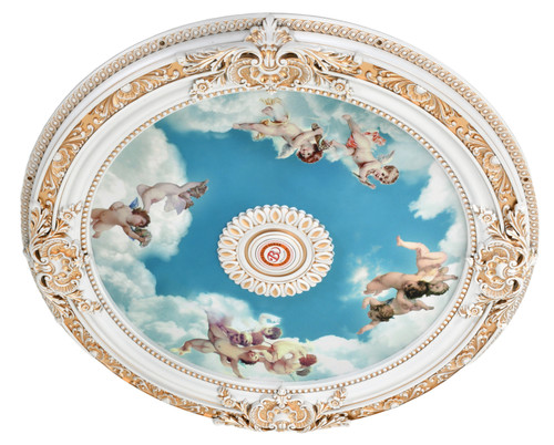 White Round Cherub Ceiling Medallion 35.5 in Close Up Image