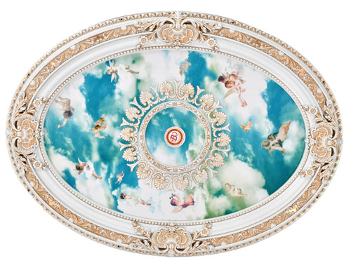 White Oval Cherub Ceiling Medallion Room Scene
