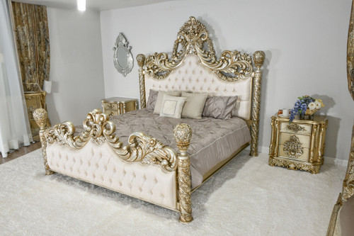 Platine Grand Carved King Bed Set of 3 Room Scene