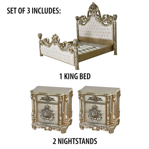 Platine Grand Carved King Bed Set of 3 Close Up Image