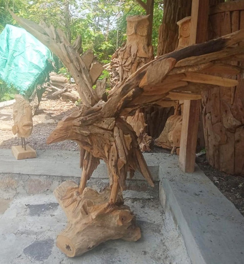 Handcrafted Teak Driftwood Smal Eagle Sculpture