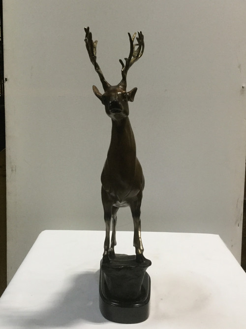 Reindeer Bronze on Marble Base 22.5in