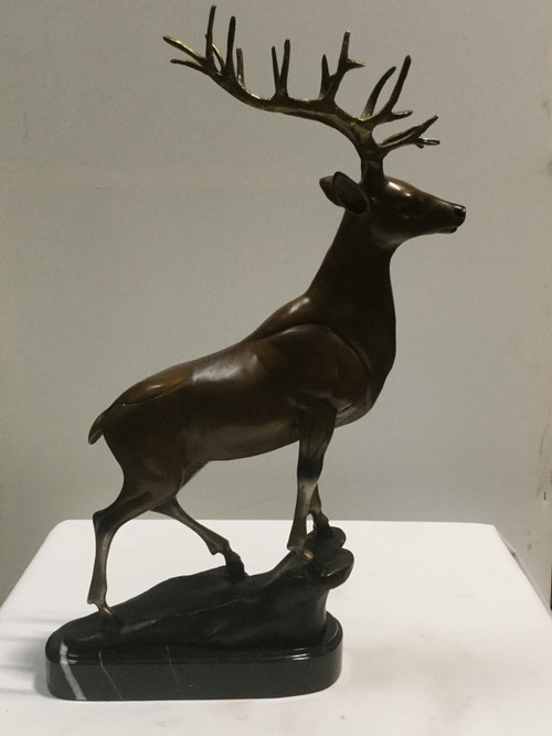Reindeer Bronze on Marble Base 22.5in Room Scene