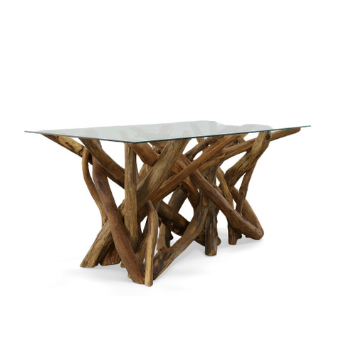 Natural Teak Root Branch Dining Table with Glass Room Scene