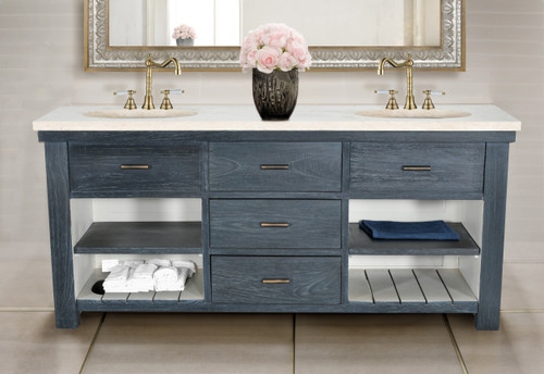 Customizable Double Bathroom Vanity with Marble Top 72"W Charcoal Room Scene