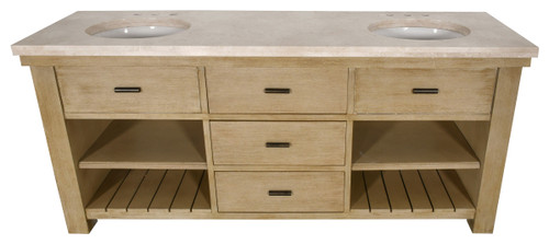 Customizable Double Bathroom Vanity with Marble Top 84"W Beachstone
