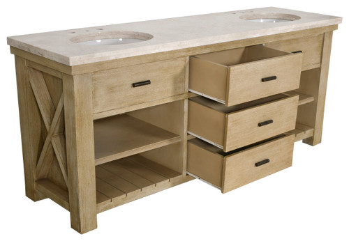 Customizable Double Bathroom Vanity with Marble Top 84"W Beachstone Close Up Image