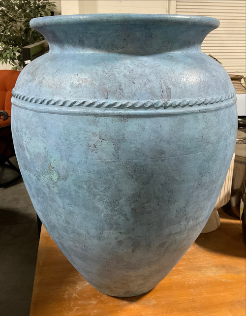 Earthen Tuscan Garden Vase Distressed Blue Olive Pot 40 inches