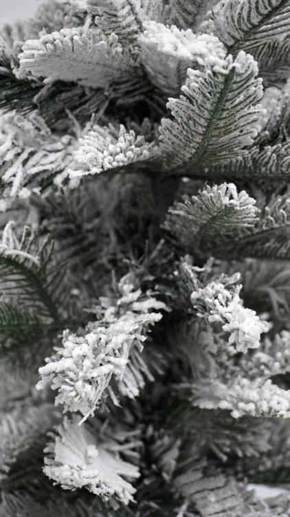 Winter Frosted Tree with Gold Stand Close Up Image