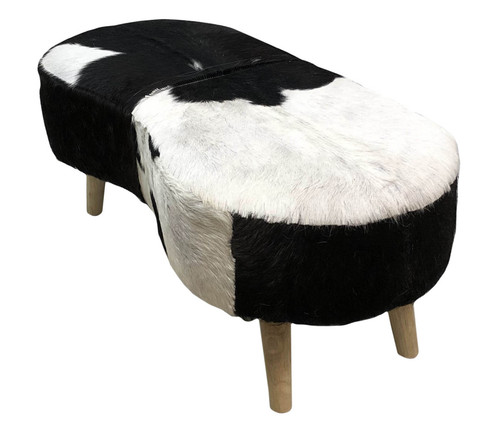 Bench Peanut Adirondack Style Natural Black and White Fur 49 Inch, Lodge,Cabin,Retreat Seating