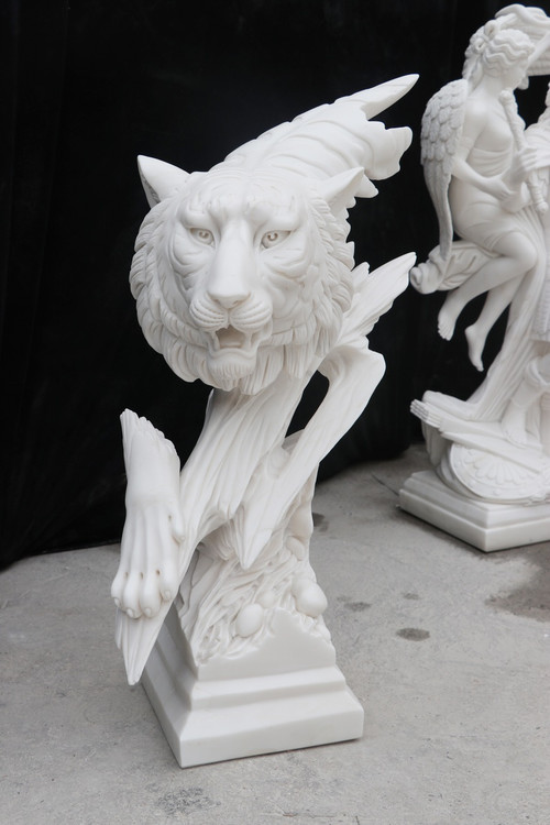 White Marble Wolf Head Statue