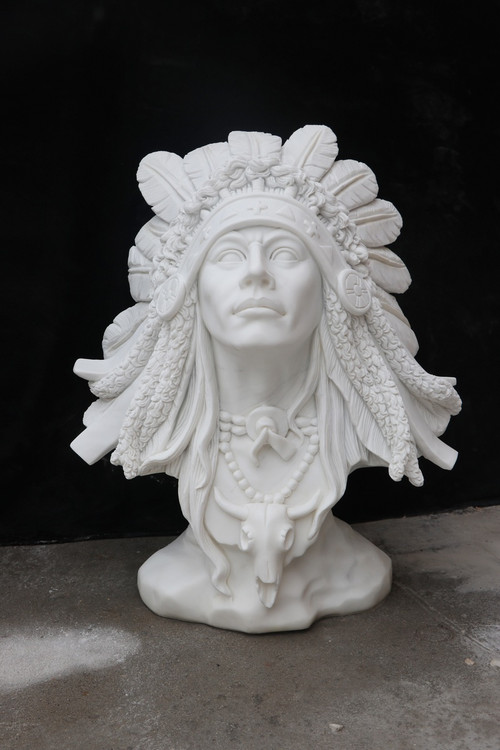 White Marble Native American Bust