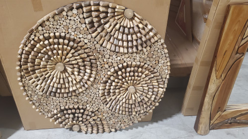 Round Wall Art Random Wood 40in Room Scene