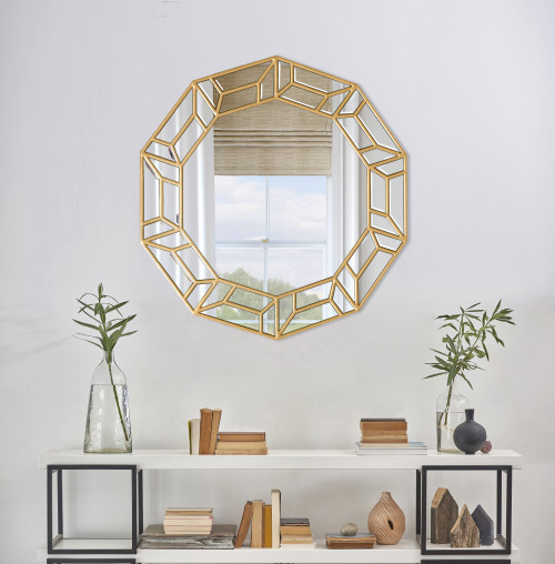 30 Inch Round Deco Accent Mirror Room Scene