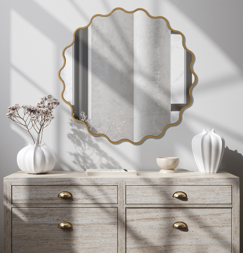 31.5 Inch Scalloped Accent Mirror Room Scene