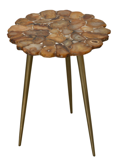 PTR200 Side Table Agate Stone Joined With Resin With Stainless Legs In Brass Finish