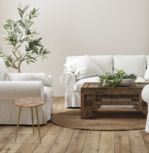 PTR200 Side Table Agate Stone Joined With Resin With Stainless Legs In Brass Finish Room Scene