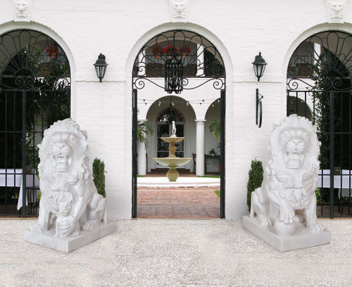 Pair of White Marble Roaring Lions Room Scene