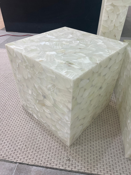 White Ice Quartz Leaf End Table