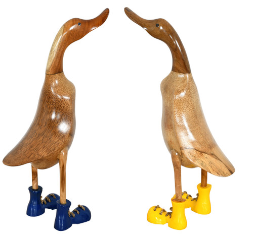 Inverness Farmhouse Pair Bamboo Duck Statues with Colorful Shoes Close Up Image