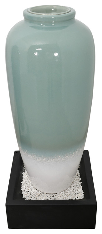 Blue Bubbling Outdoor Garden Vase Fountain 45 inches Close Up Image