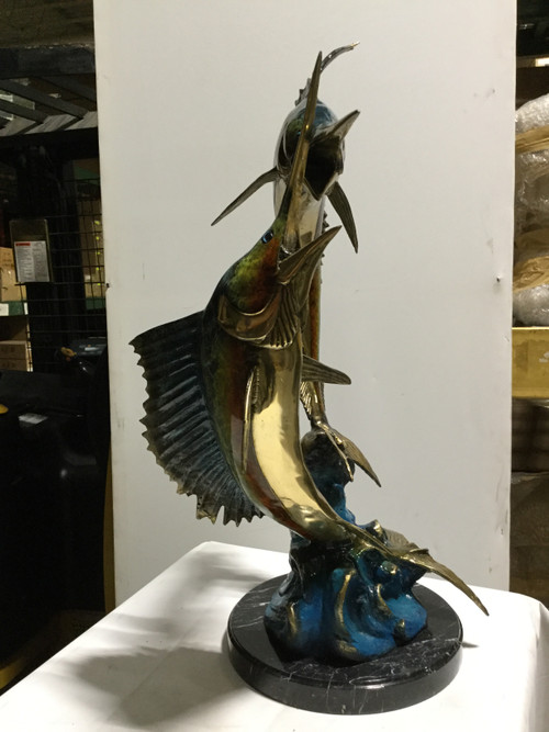 Two Swordfish Bronze in Special Patina 34in Room Scene