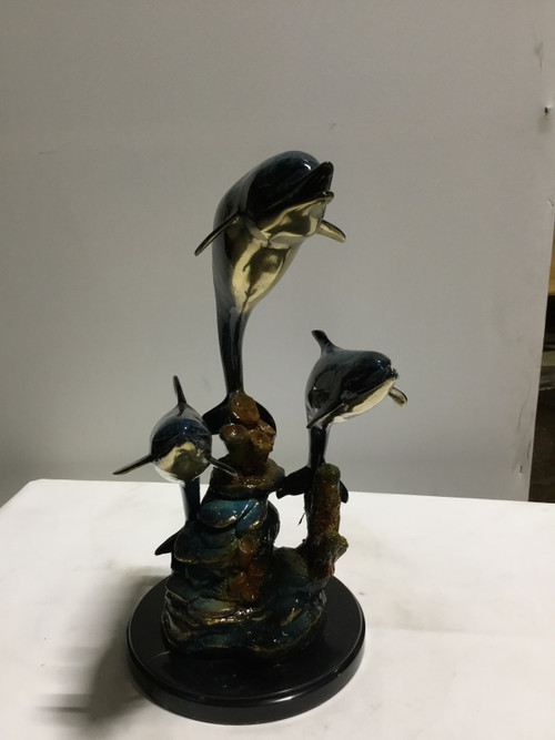 Three Dolphin Bronze in Special Patina 19in