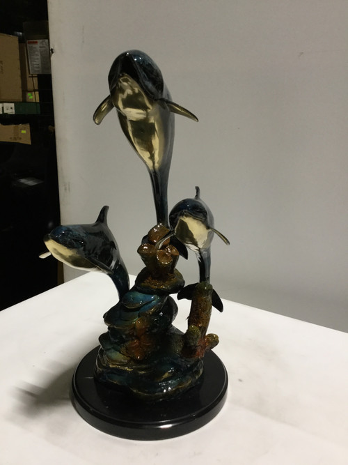 Three Dolphin Bronze in Special Patina 19in Room Scene