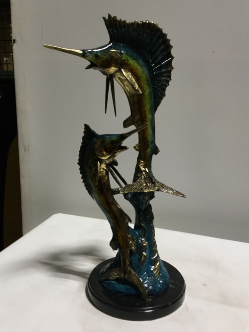 Two Swordfish Bronze in Special Patina 21in Room Scene